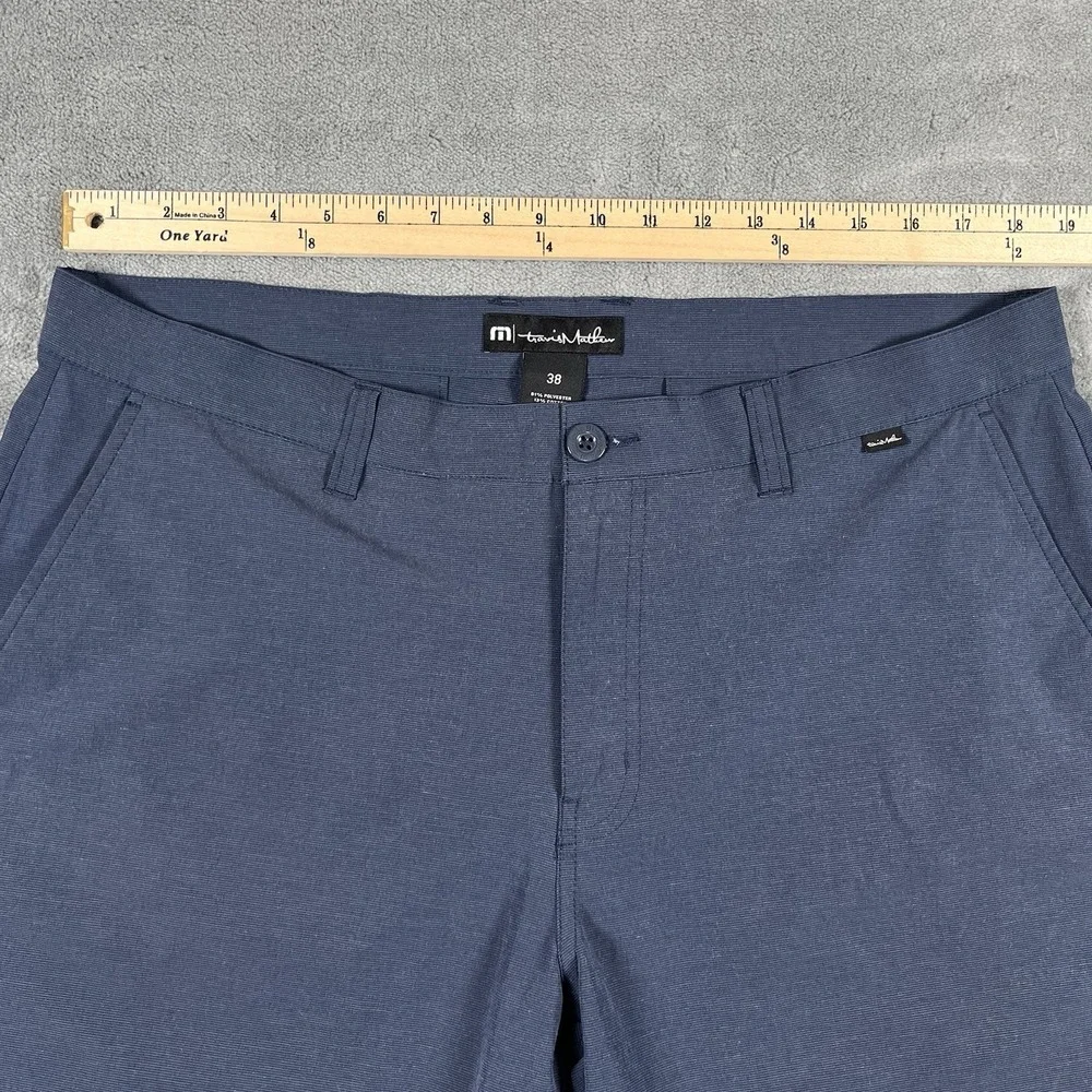 Travis Mathew Men Golf Shorts Flat Front Dark Blue Navy Polyester Stretch Sz 38
